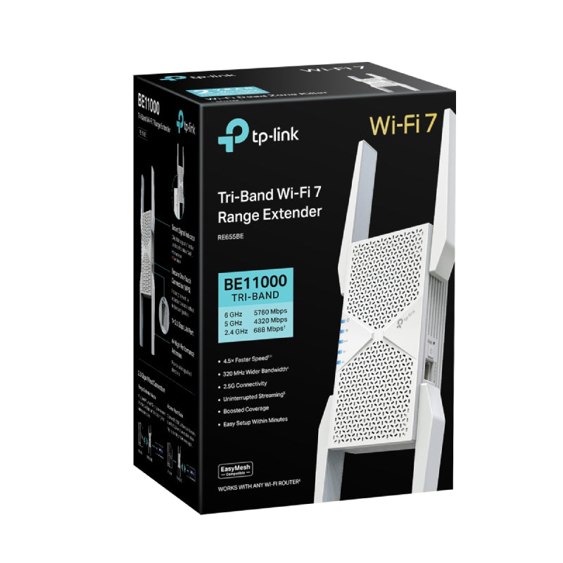TP-Link BE11000 Tri-Band Wi-Fi 7 Range Extender - 23.5W / 1 x RJ-45