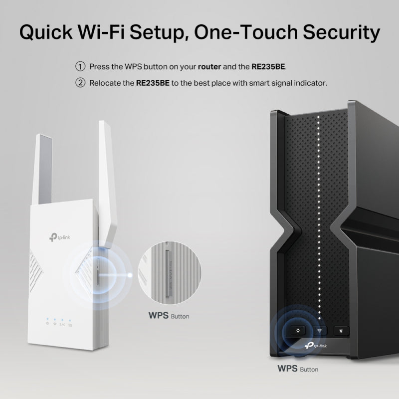 TP-Link RE235BE BE3600 Dual-Band Wi-Fi 7 Range Extender - 15W / 5 GHz, 2.4 GHz / 1x Ethernet Port