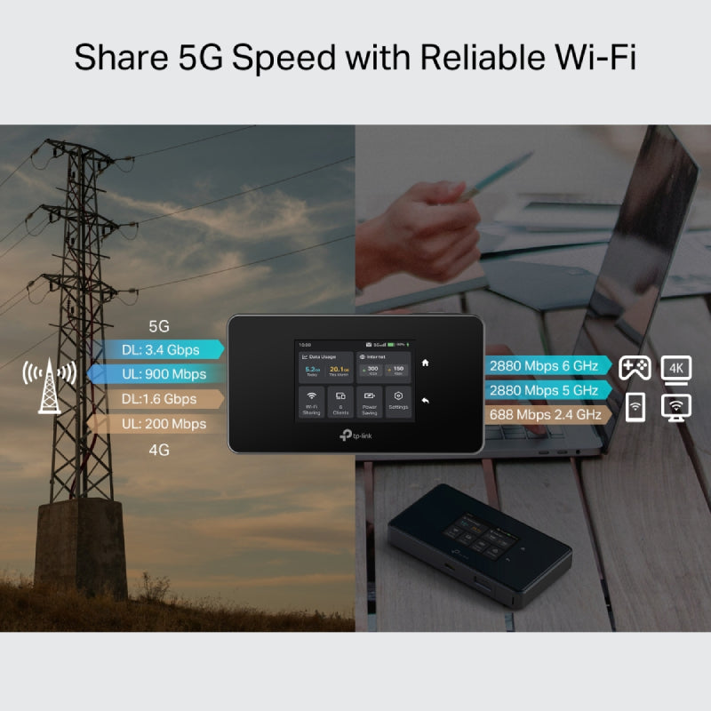 TP-Link M8550 5G Mobile Wi-Fi Router - 5G / 4680mAh / Black