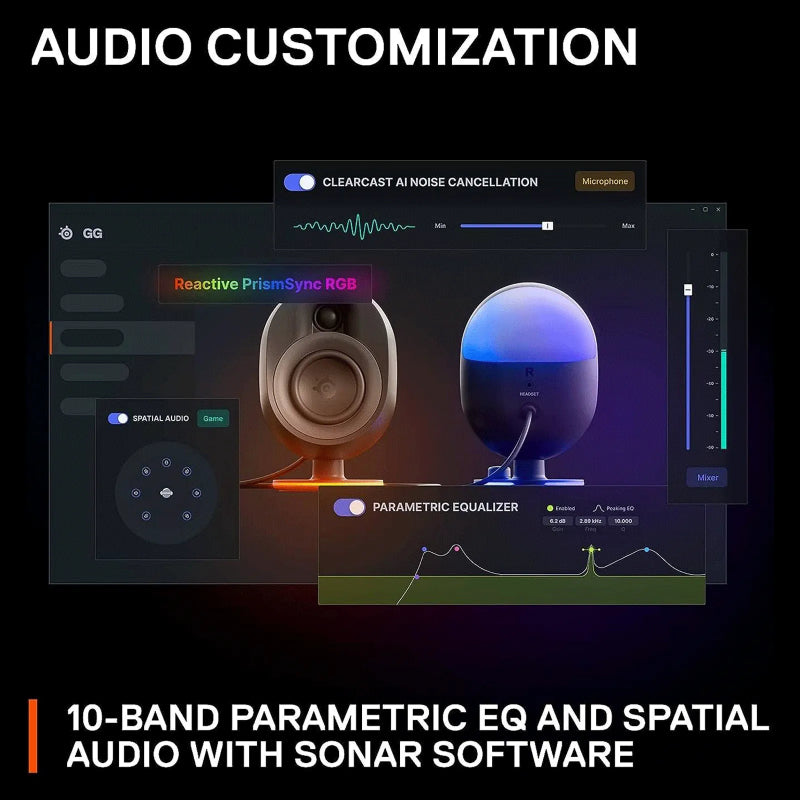 SteelSeries Arena 7 Powerful Bass Subwoofer Gaming Speaker System - Bluetooth / Wired / Black