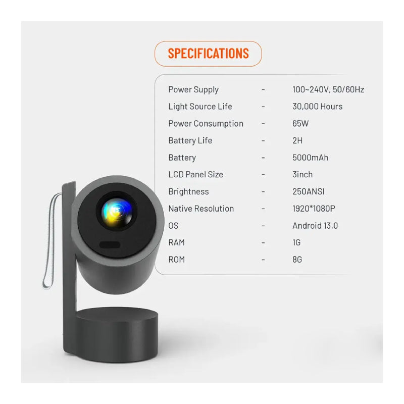 Porodo Full HD Smart Projector  - Bluetooth / Wi-Fi / Gray