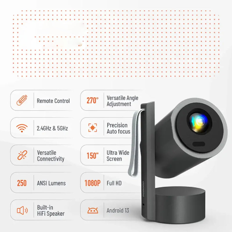 Porodo Full HD Smart Projector  - Bluetooth / Wi-Fi / Gray