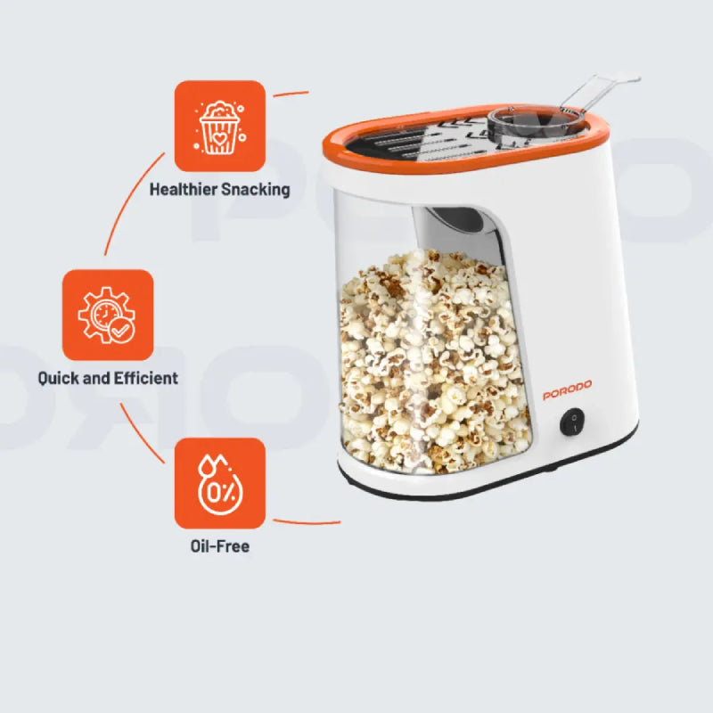 Porodo Lifestyle Air-Popped Popcorn Maker - 1200W / White/Orange