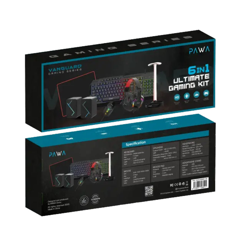 Pawa 6-in-1 Ultimate Gaming Kit (Keyboard, Mouse, Headset, Speakers, Mouse Pad & Headphone Stand) - Black