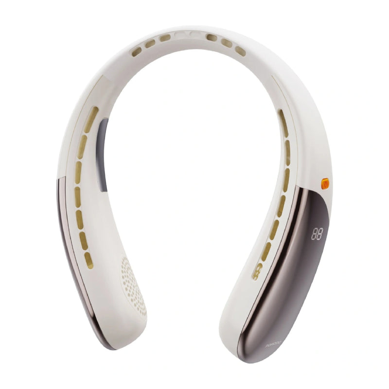 Porodo Lifestyle Wearable Cooling Fan with Digital Display - 3000mAh / USB-C / Beige