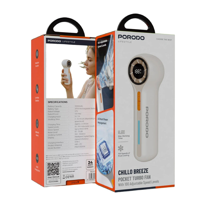 Porodo Lifestyle Cool Turbo Pocket Fan - 3000mAh / USB-C / Beige