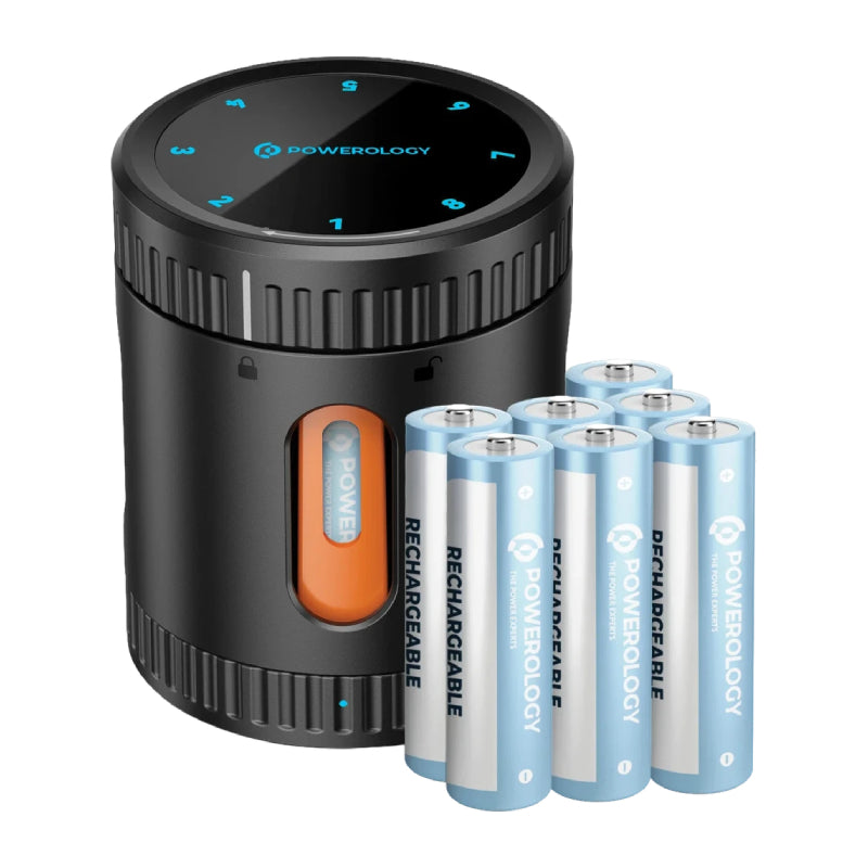 Powerology NEON Smart Charging Case with 8xAA Batteries - USB-C / Black