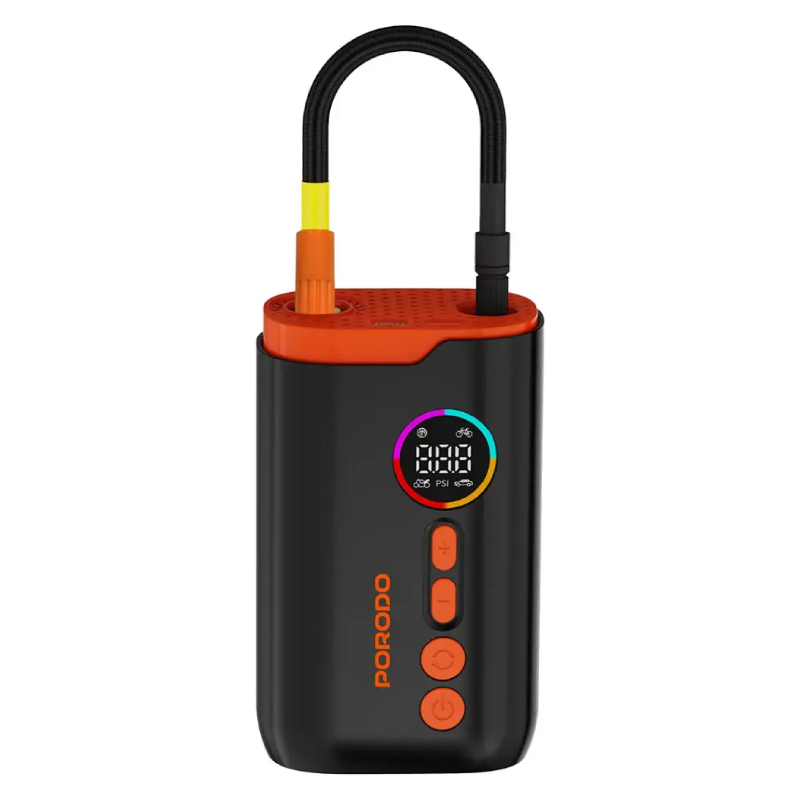 Porodo Lifestyle Electric Air Pump with High Pressure and Built-in Light - 1500mAh / 55W / Black