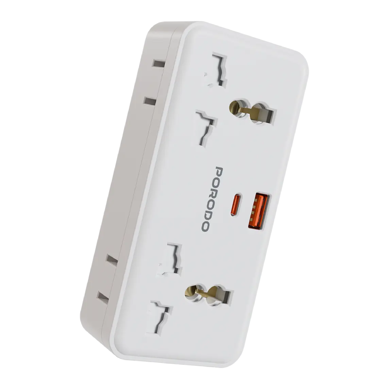 Porodo Plex Universal Inverter - 6 Way / USB-C / USB-A / 1500W /White