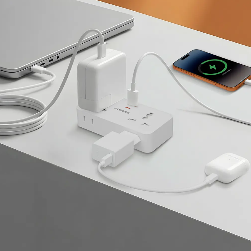Porodo Plex Universal Inverter - 6 Way / USB-C / USB-A / 1500W /White