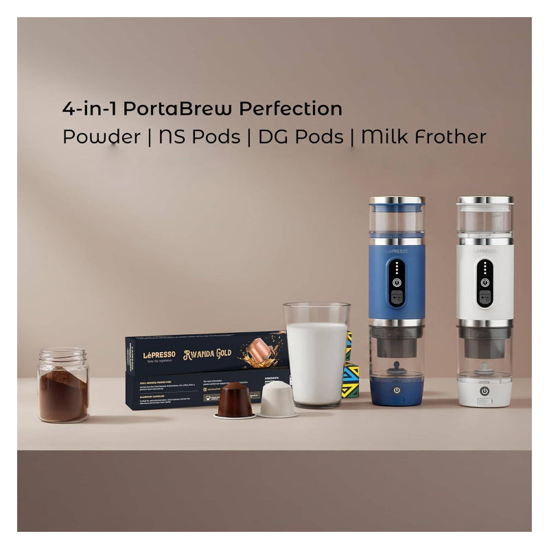 LePresso 4-in-1 Portable Coffee Machine with Milk Frother - 2500mAh / 100W / 80ml / White