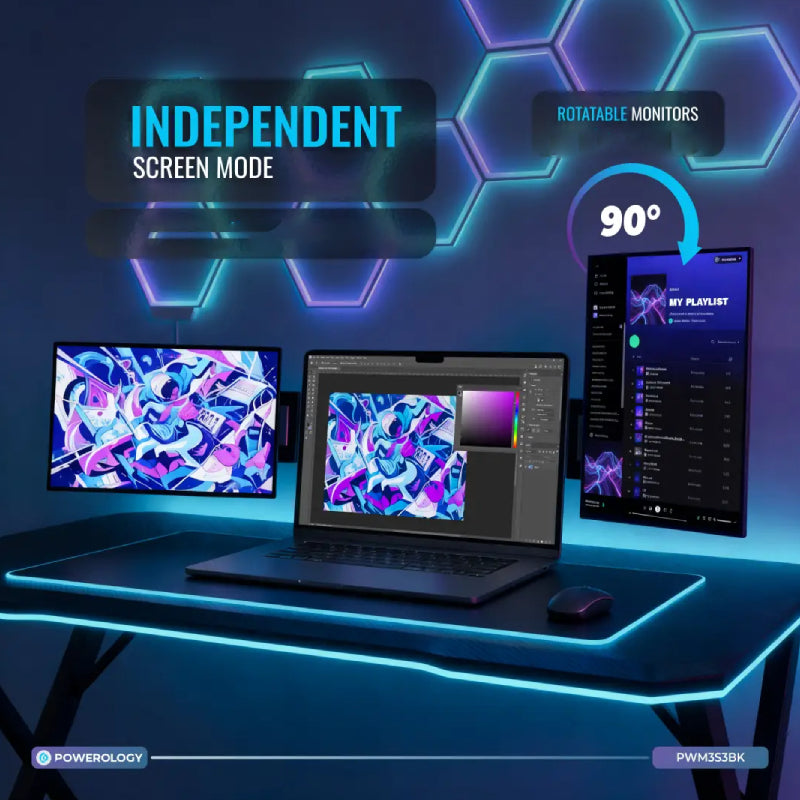 Powerology SkyFold Dual Portable Laptop Monitor - 14-inch IPS-LCD / 10ms / 60Hz / USB-C / Mini HDMI / 3.5mm audio - Monitor