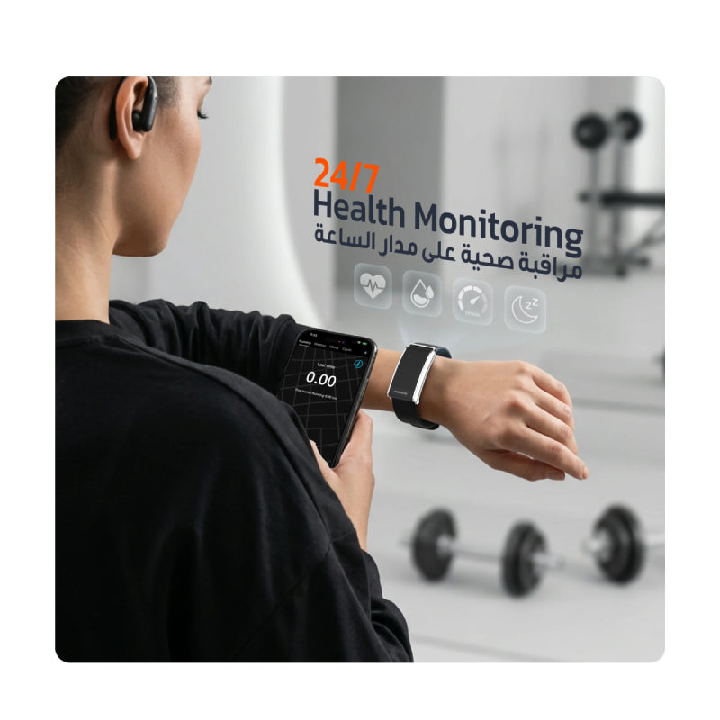 Porodo ACTIVEX Smart Fitness Band & Earbuds- Bluetooth / Black