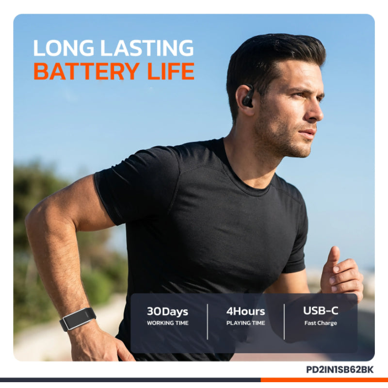 Porodo ACTIVEX Smart Fitness Band & Earbuds- Bluetooth / Black