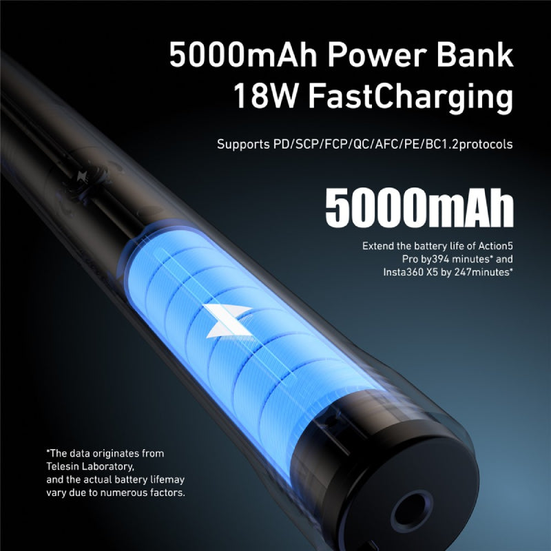 TELESIN S1-CSS-05 Telescopic Selfie Stick - 5000mAh / 18W / Black