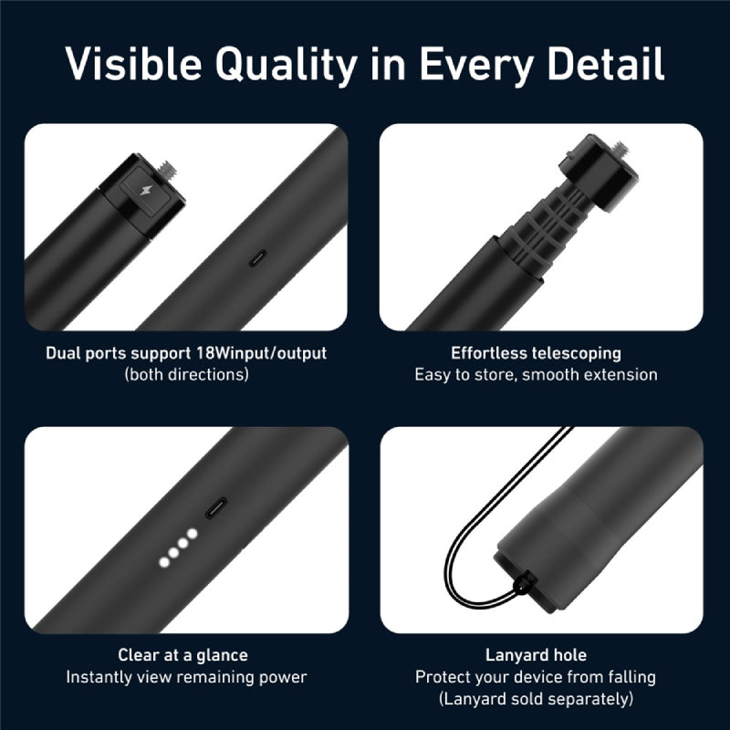 TELESIN S1-CSS-05 Telescopic Selfie Stick - 5000mAh / 18W / Black
