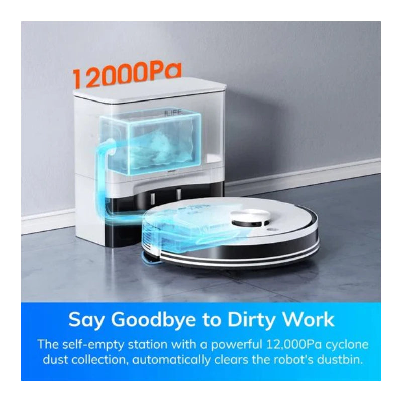 ILIFE A30 Pro Robot Vacuum and Mop with Self-Emptying Station - 200ml / 5,000 Pa / White