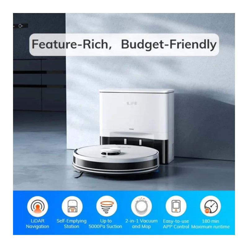 ILIFE A30 Pro Robot Vacuum and Mop with Self-Emptying Station - 200ml / 5,000 Pa / White