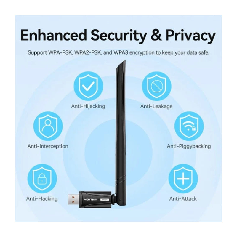 Vention AX900 USB Wi-Fi Dual Band Adapter With High Gain Antenna - Black