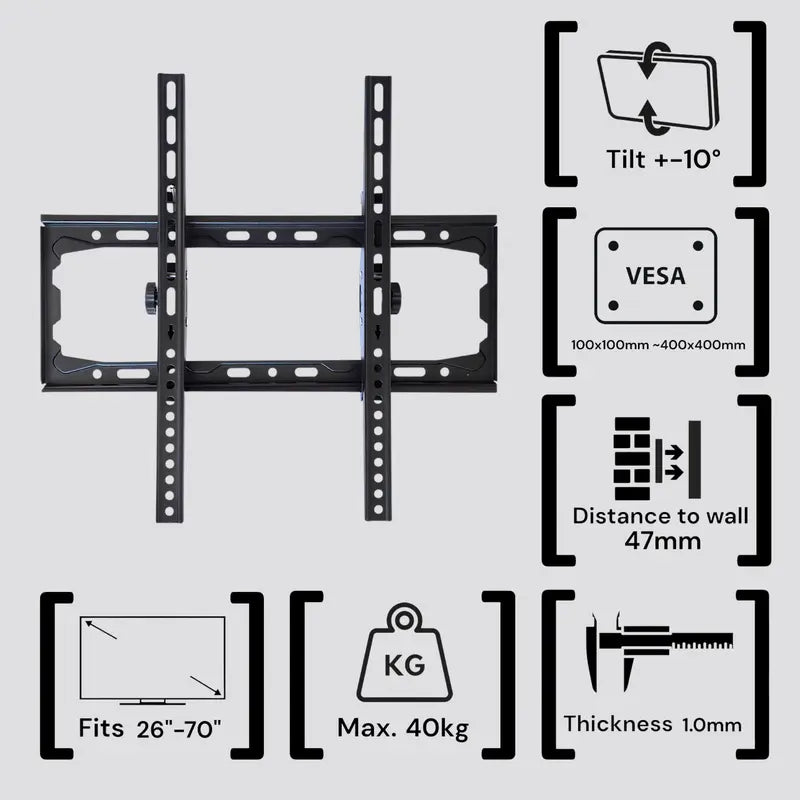 ZENO TA64 Universal 26”-70” Tilt Adjustable Up Down Flat Panel LED LCD TV Wall Mount Bracket