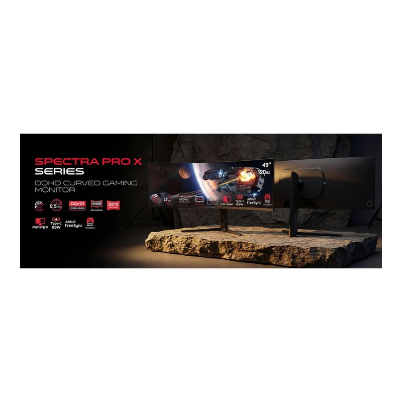 GAMEON GOC49DQHD120 Spectra Pro X Series - 49" DQHD / 0.5ms / 120Hz / HDMI/DisplayPort/USB-C/USB-A / (Supports PS5) - Black