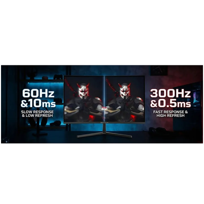 شاشة ألعاب منحنية جيم أون GOC27F120VA بدقة FHD، مقاس 27 بوصة FHD، تردد 120 هرتز، زمن استجابة 1 مللي ثانية، HDMI 2.1، VGA، أسود