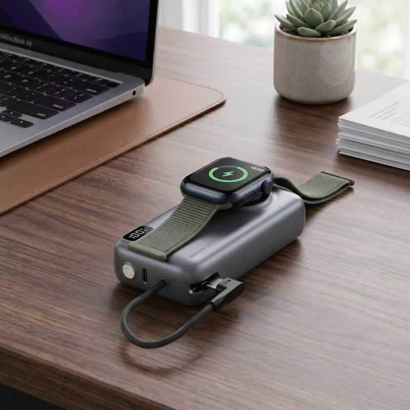 Pawa Bergen Metallic Powerbank With Apple Watch Charger - 35W / 10000mAh / Grey