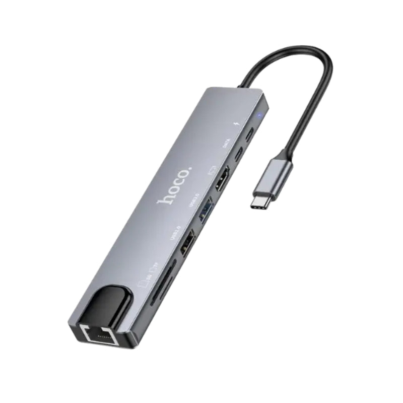 HOCO DUP09 8-in-1 Docking Hub Converter Adapter - Metallic Silver