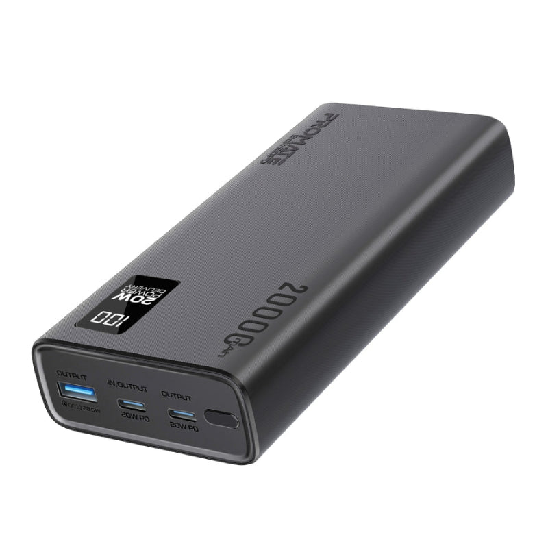 PROMATE Bolt-20PD Compact Smart Charging Power Bank - 20W / USB-C / USB-A / Black