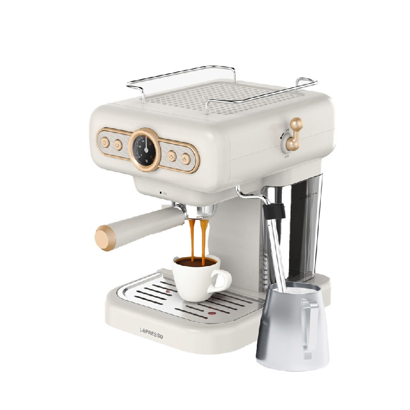 LePresso Retro Espresso Boiler Machine Gauge and Milk Steamer - White