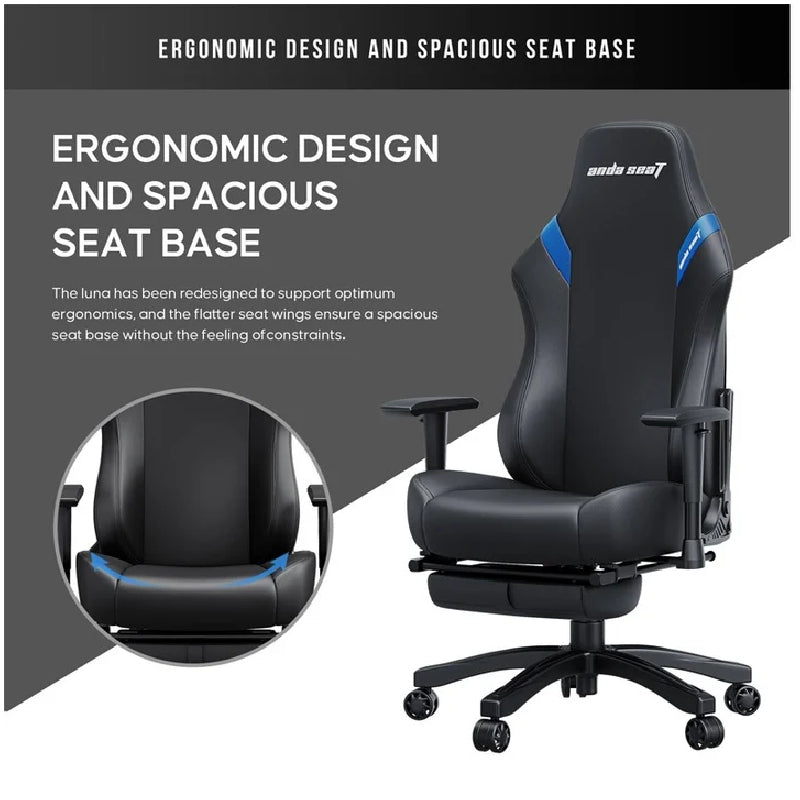 AndaSeat Luna Pro Series Gaming Chair with Footrest - Large / Black / Blue