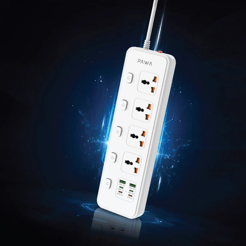 PAWA Universal Power Strip - 4 Way / 65W / 3 Meters / USB-A / USB-C / White