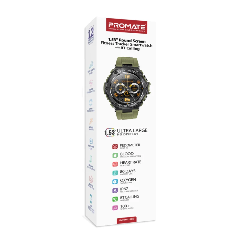 PROMATE XWatch-R19 Smart Watch - 1.53" TFT / Bluetooth / Midnight Green