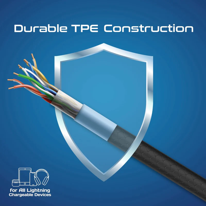 PROMATE CableKit-Ci High Tensile Strength Charge Cable - 480Mbps / USB-C / Lightning / Black / Pack Of 3
