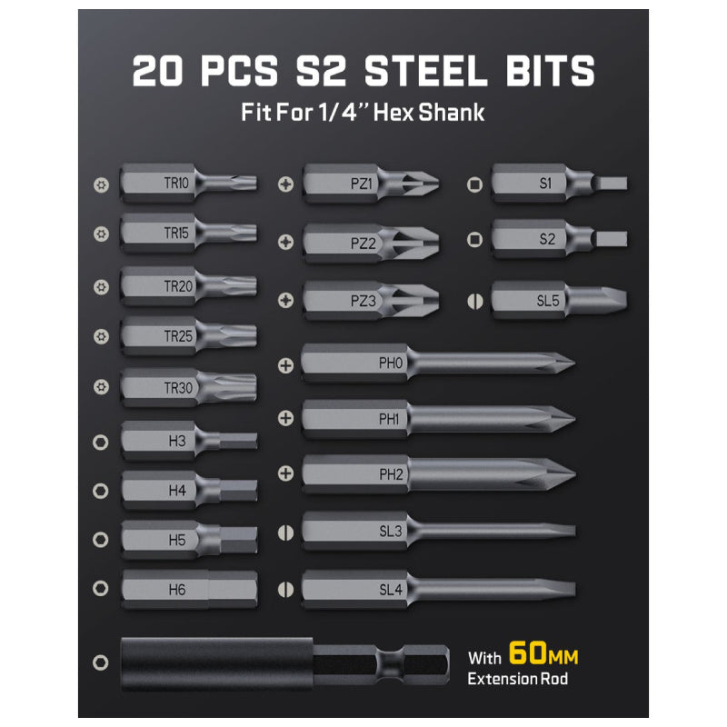 Fanttik NEX S2 Pro Cordless Electric Screwdriver - 2000mAh Battery / 20 S2 Magnetic Bits / Gray