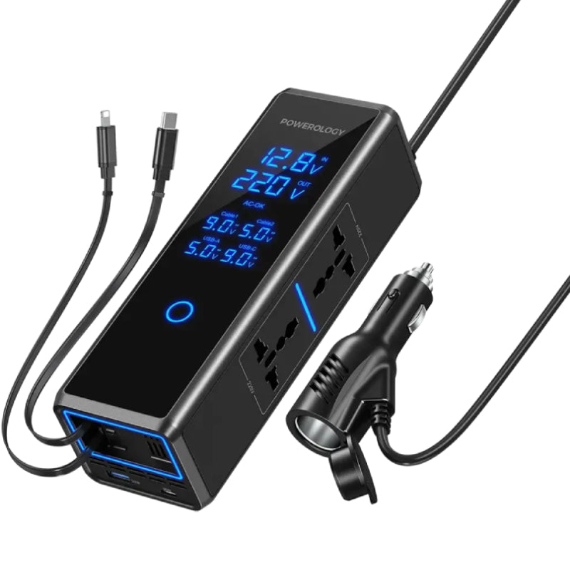 Powerology Car Power Inverter - 300W / USB-C / USB-A / Black