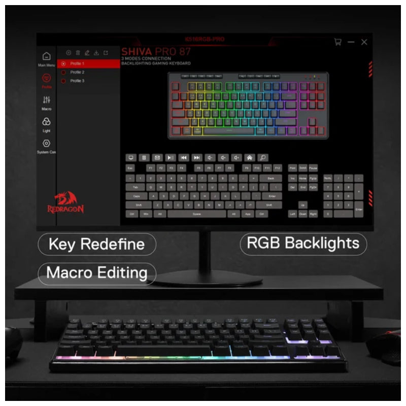 Redragon SHIVA K516 PRO Gaming Keyboard - 87 Keys / Wireless/Wired / Black