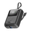 PROMATE PowerPod-10 Ultra Compact Power Bank with Built-In USB-C Cable - 35W / USB-C / USB-A / Black