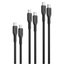 PROMATE CableKit-CC High Tensile Strength Charge Cable - 60W / 480Mbps / USB-C / Black / Pack Of 3