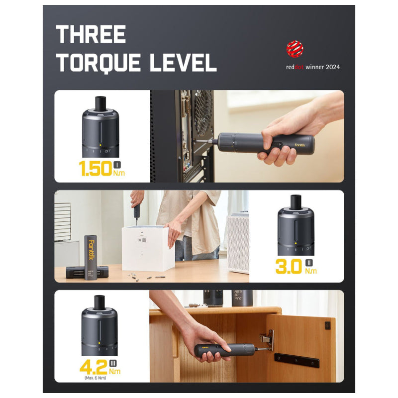 Fanttik NEX S1 Pro Cordless Electric Screwdriver Kit - 2000mAh Battery / 16 S2 Magnetic Bits / Gray
