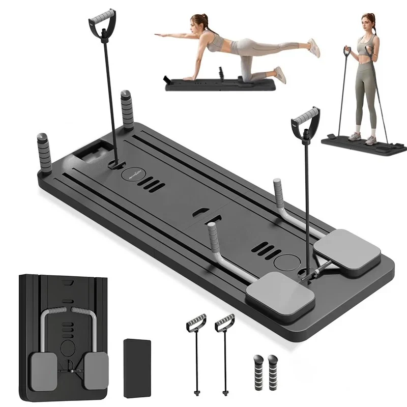 Black Bull Multi-Functional Foldable Reformer Abdominal Core Trainer with A B Roller Wheels - Black