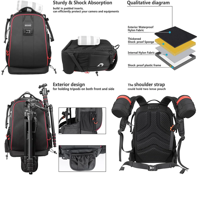 NEEWER Pro Camera Backpack - Black/Silver