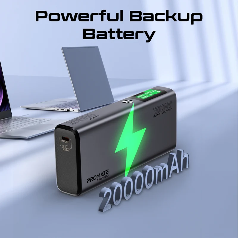 PROMATE Titan-130 Sleek Multi-Port Power Bank - 130W / 20000mAh / Black