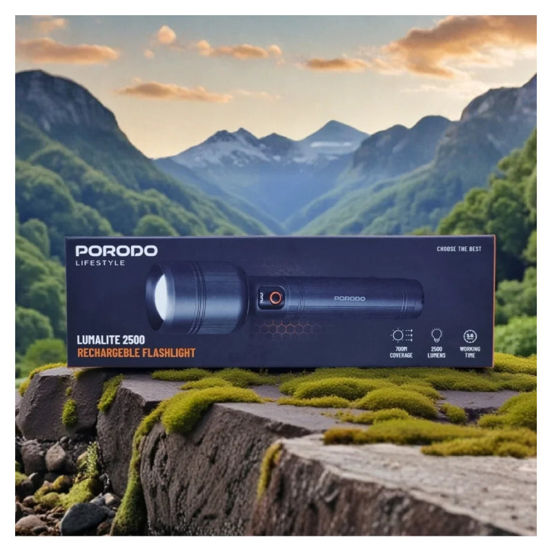 Porodo Rechargeable Handheld Spotlight - 2200mAh / 30W / Gray