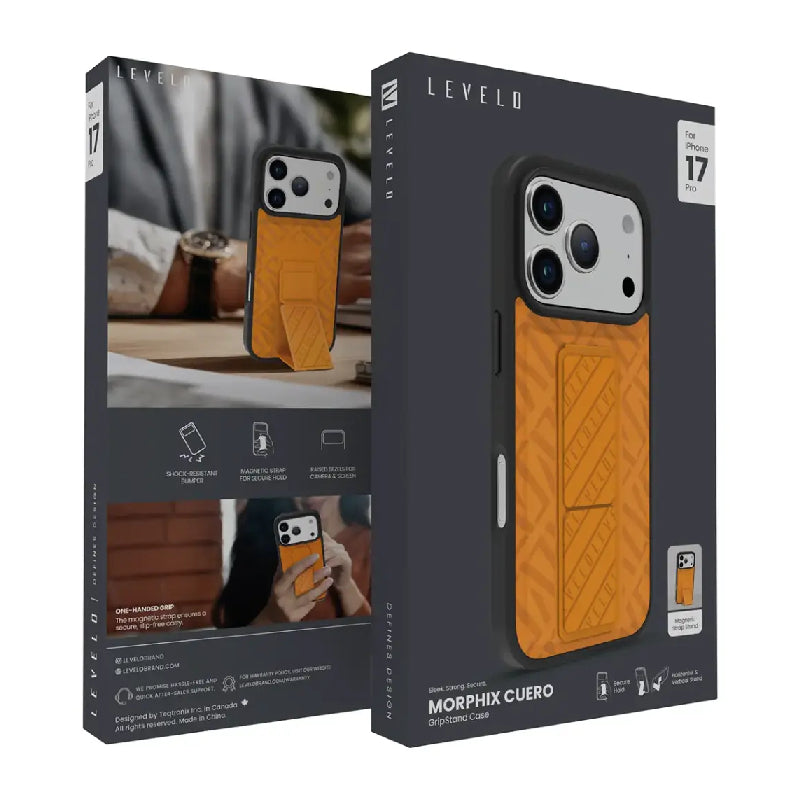 Levelo Morphix Cuero Gripstand Case For Apple iPhone 17 Pro - Sunrise Orange Accessories > Mobiles & Tablets > Mobiles