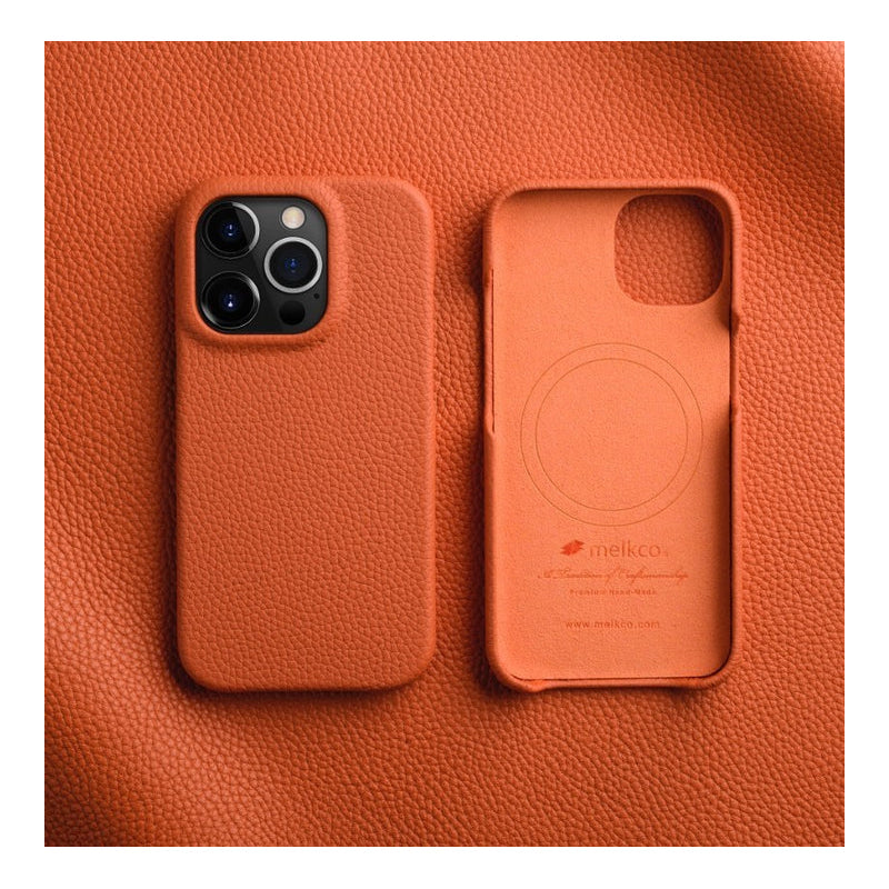 Melkco Back Snap Pro Series With Magsafe Clemence Leather Regal Cover Case - Apple iPhone 15 Pro Max / Orange