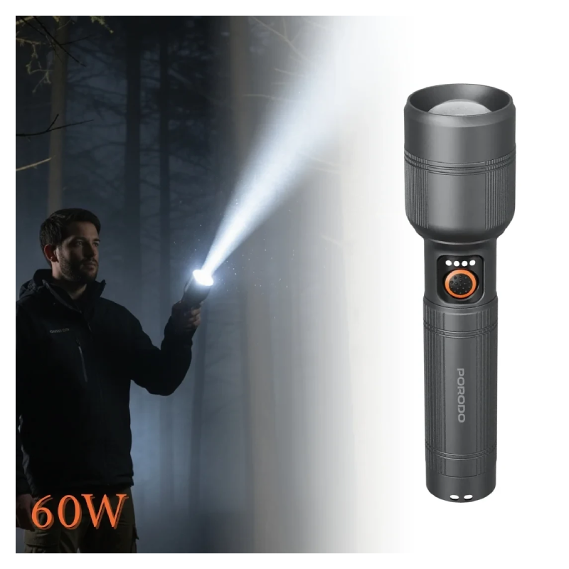 Porodo Rechargeable Handheld Spotlight - 2200mAh / 30W / Gray