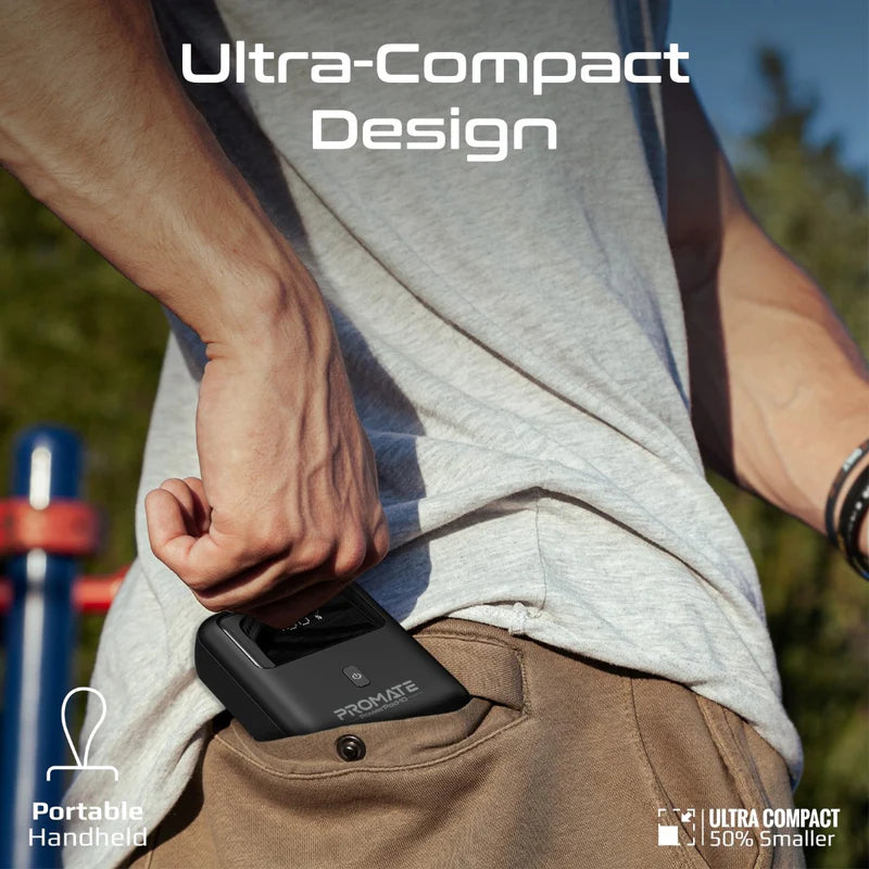 PROMATE PowerPod-10 Ultra Compact Power Bank with Built-In USB-C Cable - 35W / USB-C / USB-A / Black
