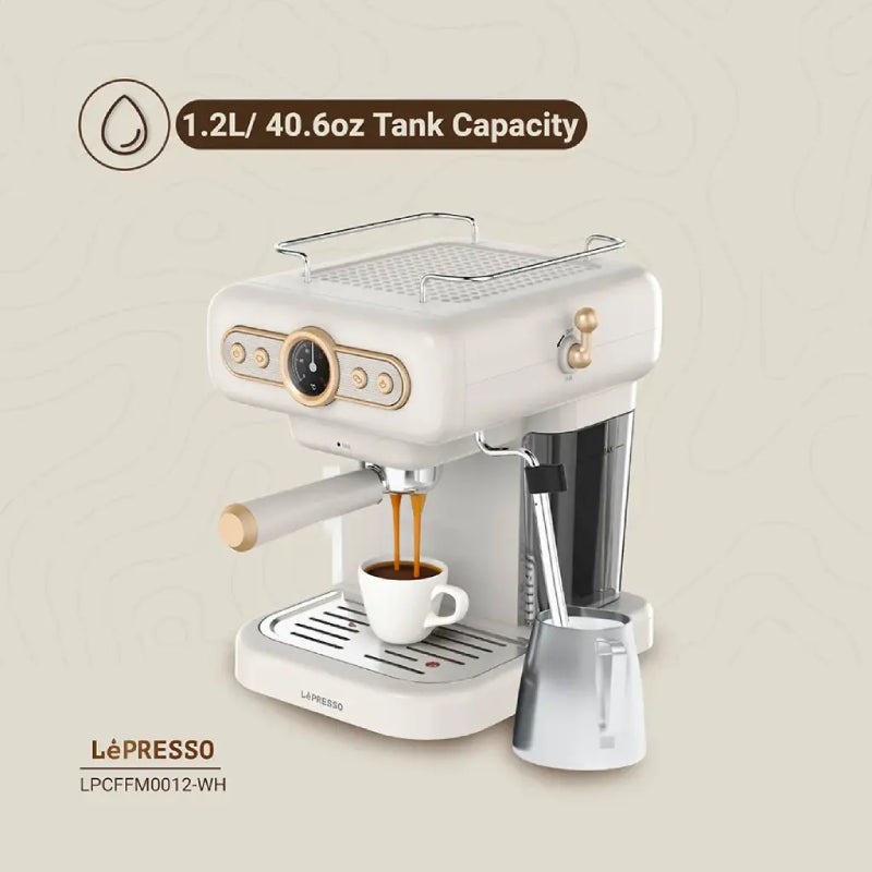 LePresso Retro Espresso Boiler Machine Gauge and Milk Steamer - White