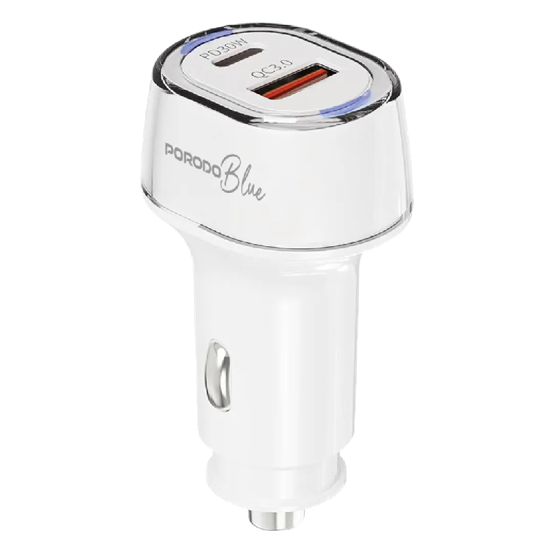 Porodo Blue Dual Port Car Charger No Cable - 52.5W/ White